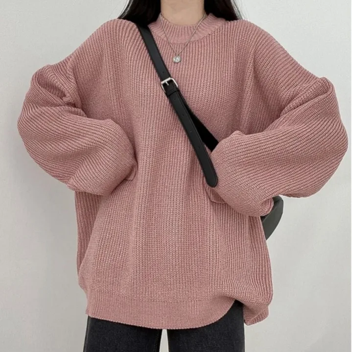

Laid-ba Knitted Sweater Loose Basic Sle Overhead Pure Color Trendy Women's Online Exclusive Polyester Fiber Winter 2025