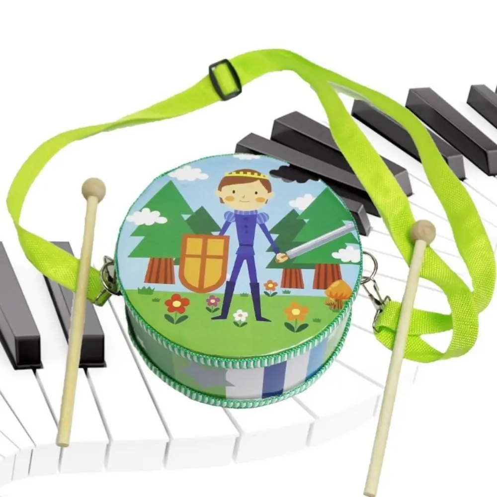 Wooden Children's Drum Double Sided Drum Sticks Strap Musical Instrument Educational Animal Pattern Kids Hand Drum Percussion