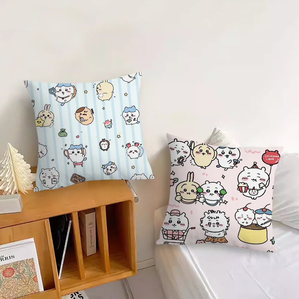 MINISO Cartoon C-Chiikawa-S Cute Pillow Case Sofa Living Room Bedroom Headboard Backrest Cushion Square Cushion Nap Time