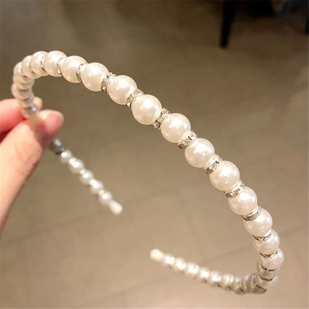 Fashion White Artificial Pearl Hair Hoop Fixed Hair Styling Elastic Hairbands Women Girls Makeup Washing Face Headband Headwear