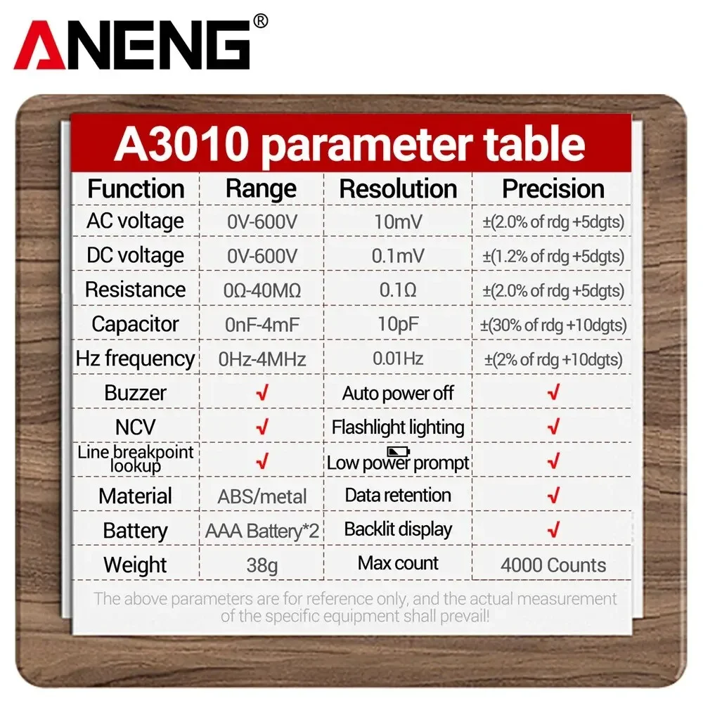 Multimeter Digital Tipe Pena 4000 Counts ANENG A3010 Sensor Lampu Latar Pintar Non-kontak 600V AC Tegangan NCV Tester Alat