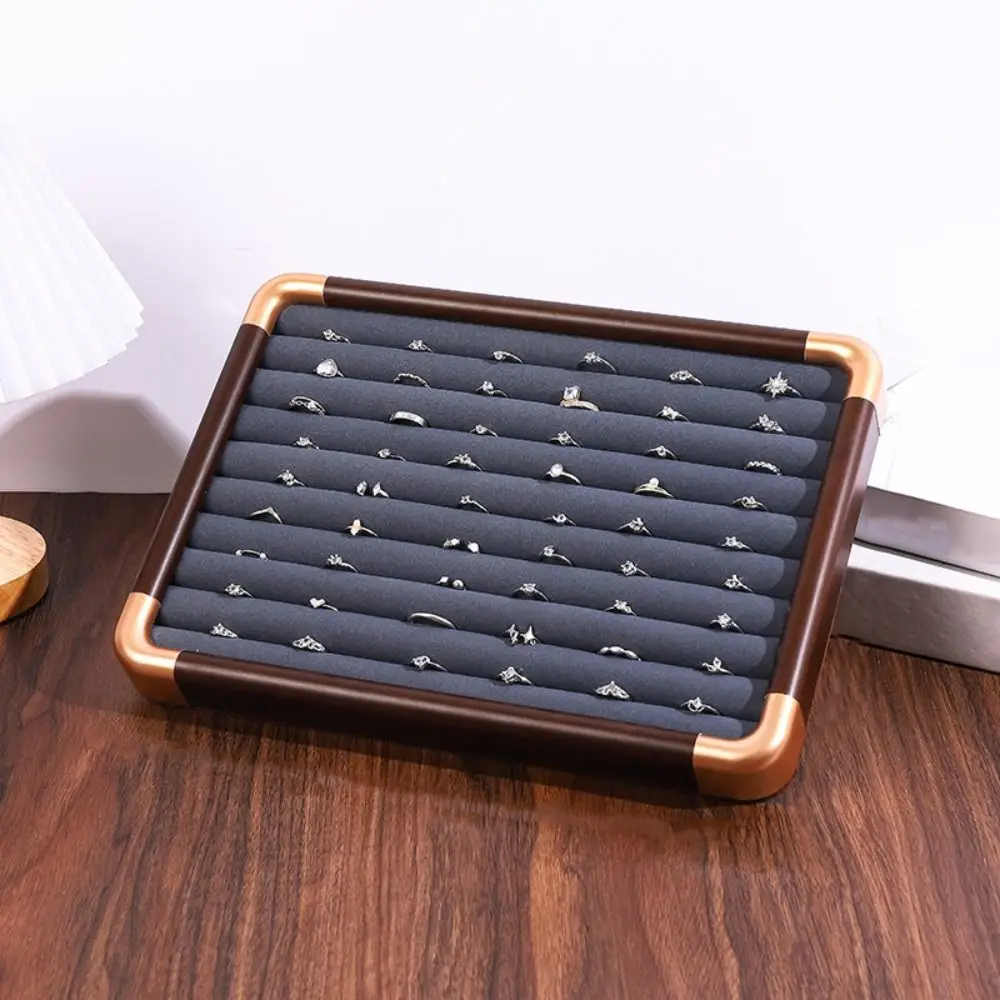 Velvet Wooden Jewelry Tray Large Capacity Necklaces Bracelets Jewelry Organizer Earrings Rings Storage Box Jewelry Display Tray