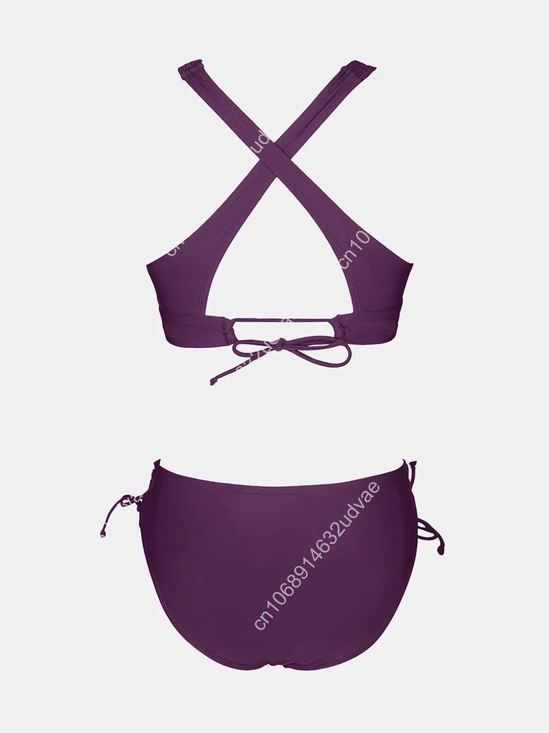 Bikini Set for Women Two Piece Swimsuit V Neck Triangle Top Wide Straps Cross Back Lace up Mid Rise