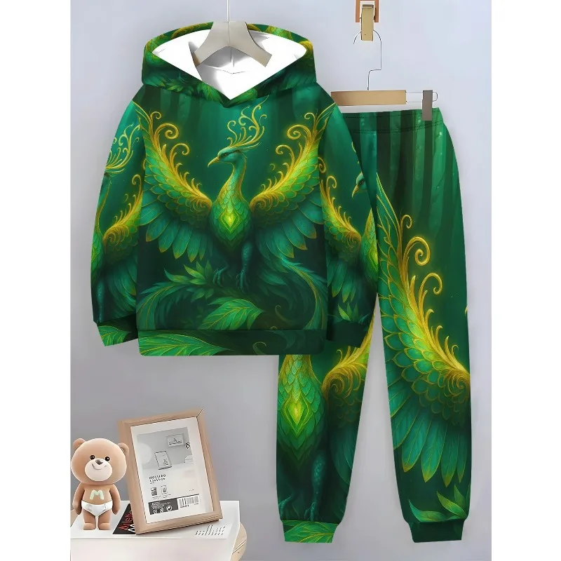 2025 طقم هوديي رياضي مطبوع عليه حيوانات ثلاثية الأبعاد وسراويل كاجوال مناسبة للأنشطة الخارجية