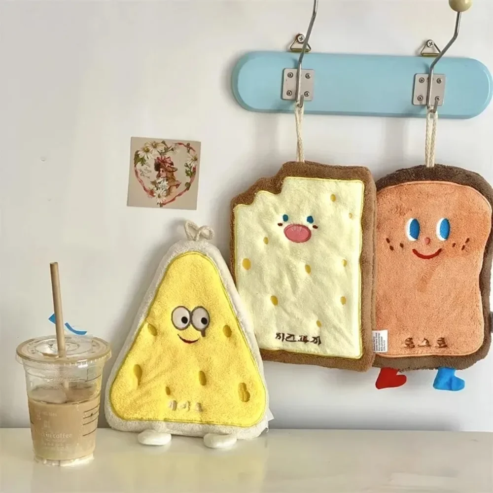 Hangende Dubbele Dikte Absorberende Handdoek Kinderen Cartoon Handdoek Eten Toast Handdoeken Voor Badkamer Keuken Vaatdoeken