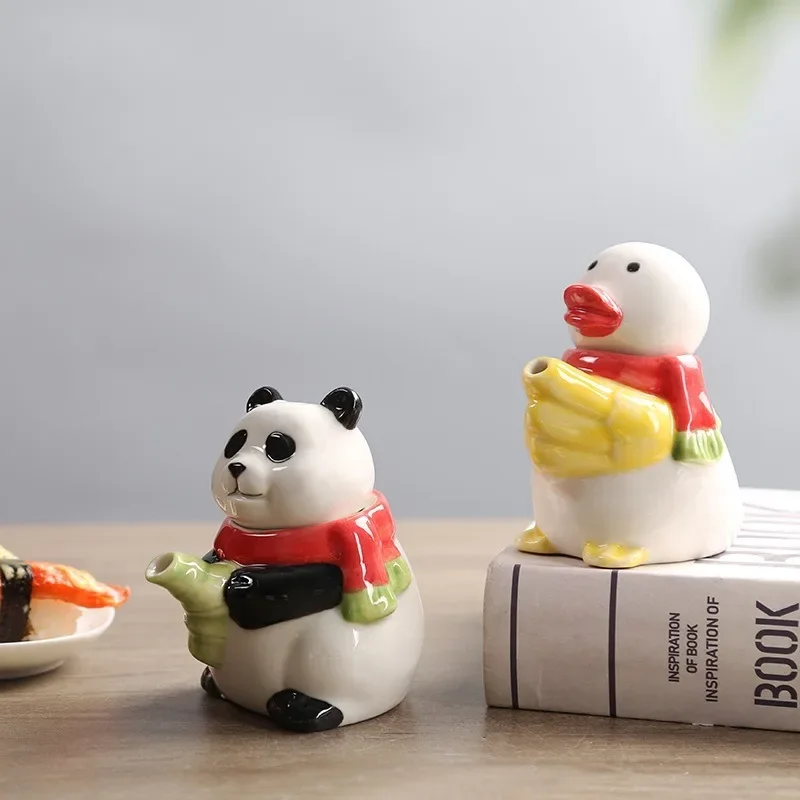 Korean Cartoon Duck Seasoning Bottle Creative Panda Ceramic Pepper Shaker Chili Powder Cumin Bottle Home Decor Kitchen Supplies