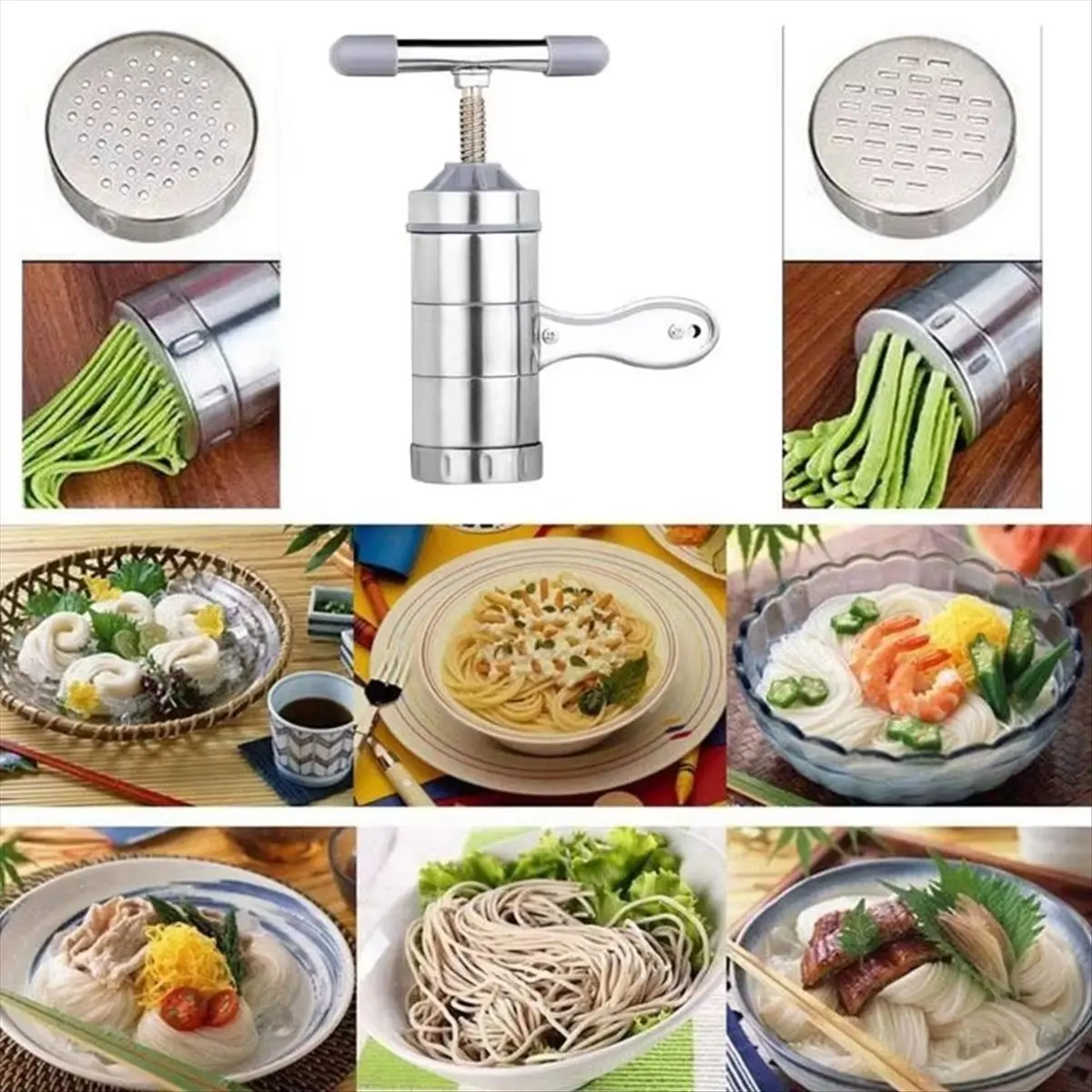 AA77 NEW Manual Stainless Steel Noodle Maker Pasta Cutter Kitchen Machine Tool Hollow Noodle Machine Noodle Machine 5 Head