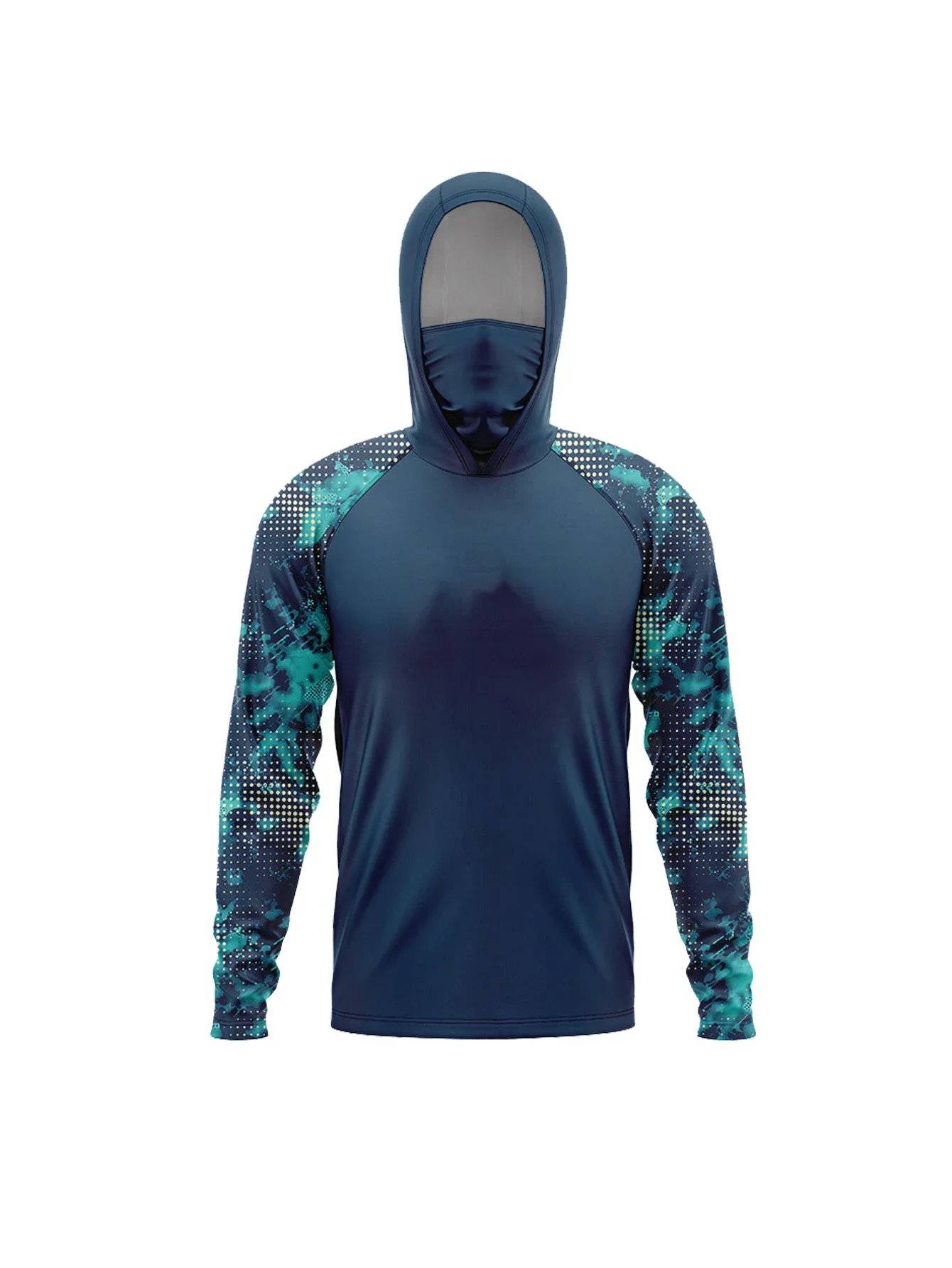 Herren Sommer UPF50+ Angel-Hoodie mit Gesichtsmaske Schwarz-Weiß Bürstenmuster Schnelltrocknend Atmungsaktiv Langarm Angelhemd – Detail 5