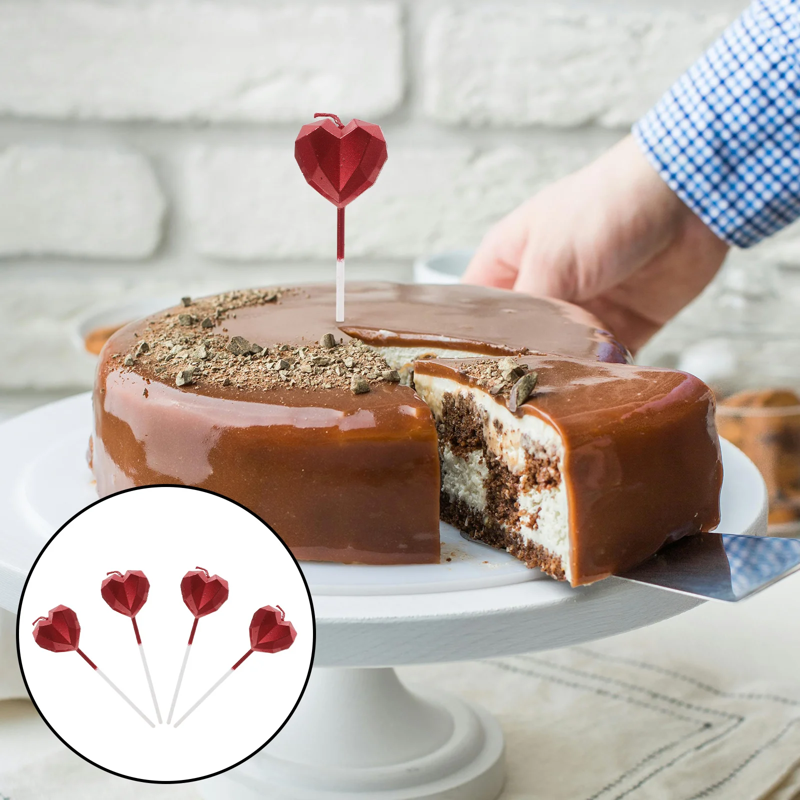 

8pcs Heart Wedding Party Decorations Bright Cake Candles Unique Design Heart Shaped Replacements For Birthday