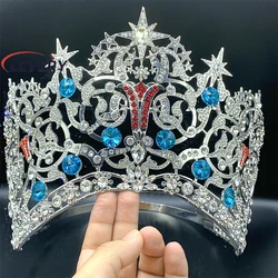 Levery Big Crown Round Wedding Pageant Rhinestone Crystal Tiaras Crown for Pageant Fans Hair Accessory