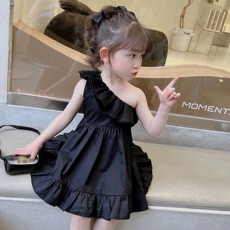 Girl Dress Off Shoulder Princess Baby Dresses Classic Black Birthday Dress Toddlers Baby Summer Clothes Kids Girls Clothes