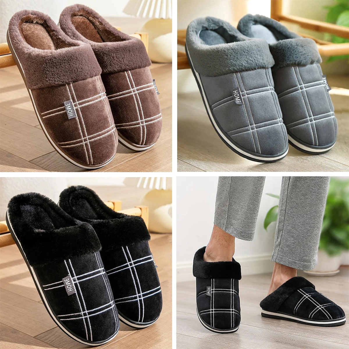 Men’s Wide Width Plush Slippers – Memory Foam Fuzzy Indoor/Outdoor Shoes in Large Sizes, Warm & Non-Slip