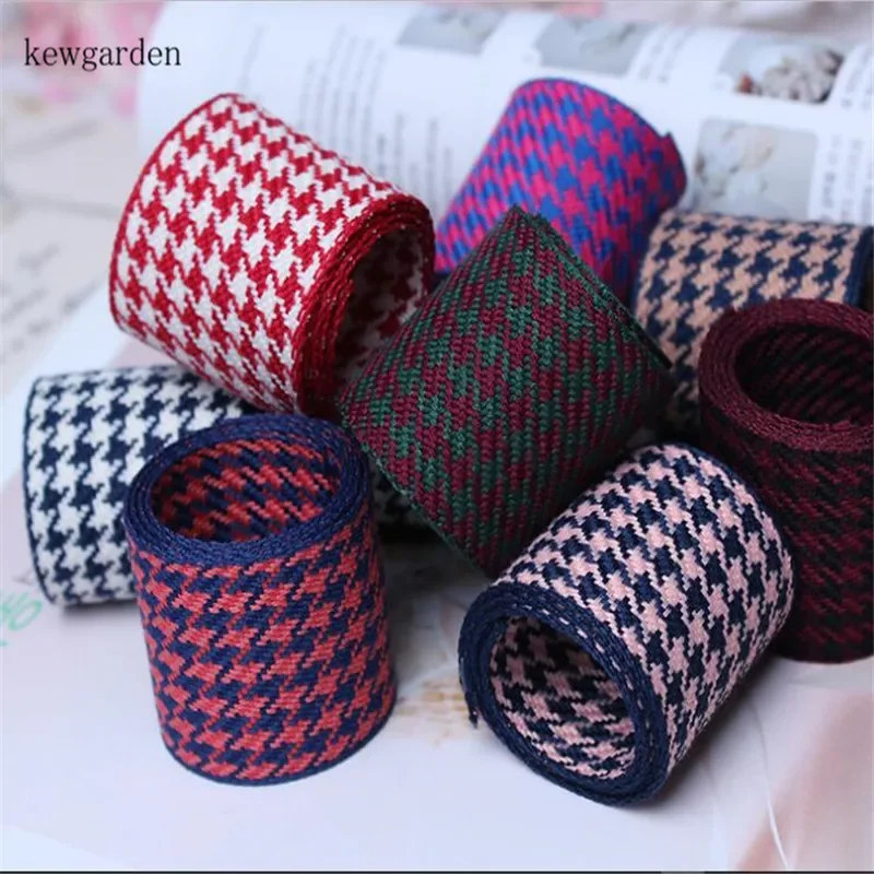 Kewgarden DIY Bow Accessories Handmade Tape Houndstooth Cotton Linen Ribbons 38mm 25mm 10mm 1.5