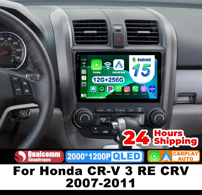 

Автомобильный радиоприемник Android 15 для Honda CR-V 3 RE CRV 2007-2011, Viedo Player Navigation 5G WIFI DVD Qualcomm BT DSP QLED, головное устройство GPS