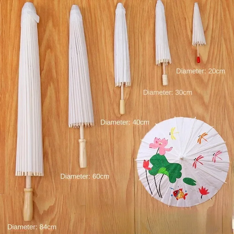 20/40/60/84cm Paper Parasol Chinese Paper Umbrellas Rustic White Umbrella Photography Props for Baby Shower Party Wedding Decor