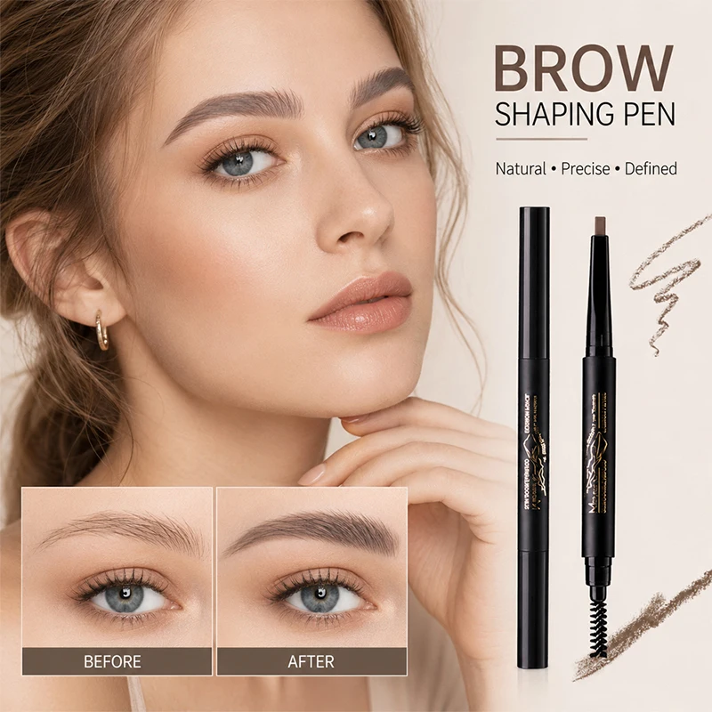 2-in-1 Dual-Ended Eyebrow Pencil & Spoolie Brush, Retractable Brow Pencil with Slim Precision Tip for Hair-Like Strokes, Natural Brow Definer for Shaping, Filling & Blending, Micro Brow Makeup Pen, 4 Shades Black Gray, Gray Brown, Deep Coffee, Light Coffe