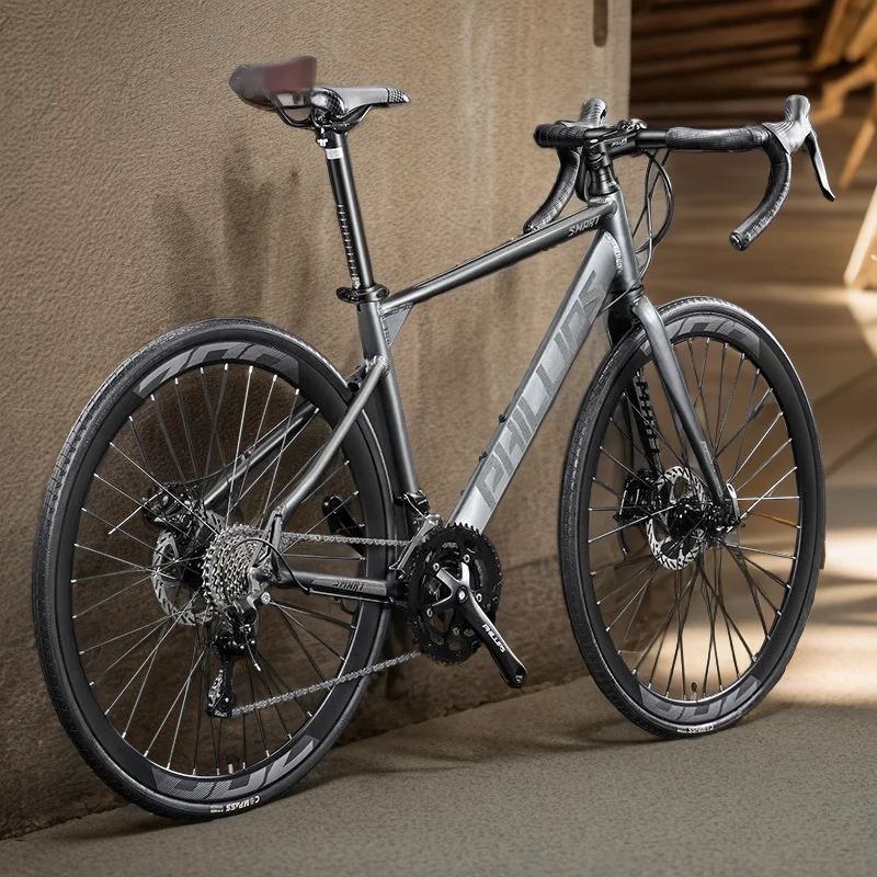 

700c bent handlebar road bike 27 speed Road Racing Bike hand-converter double disc brake aluminum alloy frame City Bicycle adult