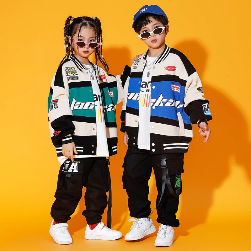 Modern Dance Performance Clothing Kpop Suit New Kids Hip Hop Costume Boys Blazer Black Cargo Pants Sport Wear Girls Jazz