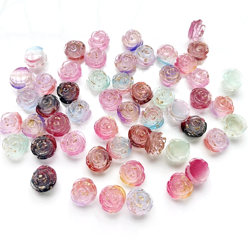 

50pcs New Gold Foil Resin Rose Flat Back Water Diamond Scissor Book Wedding Decoration Decal DIY Jewelry Accessories Nail Art