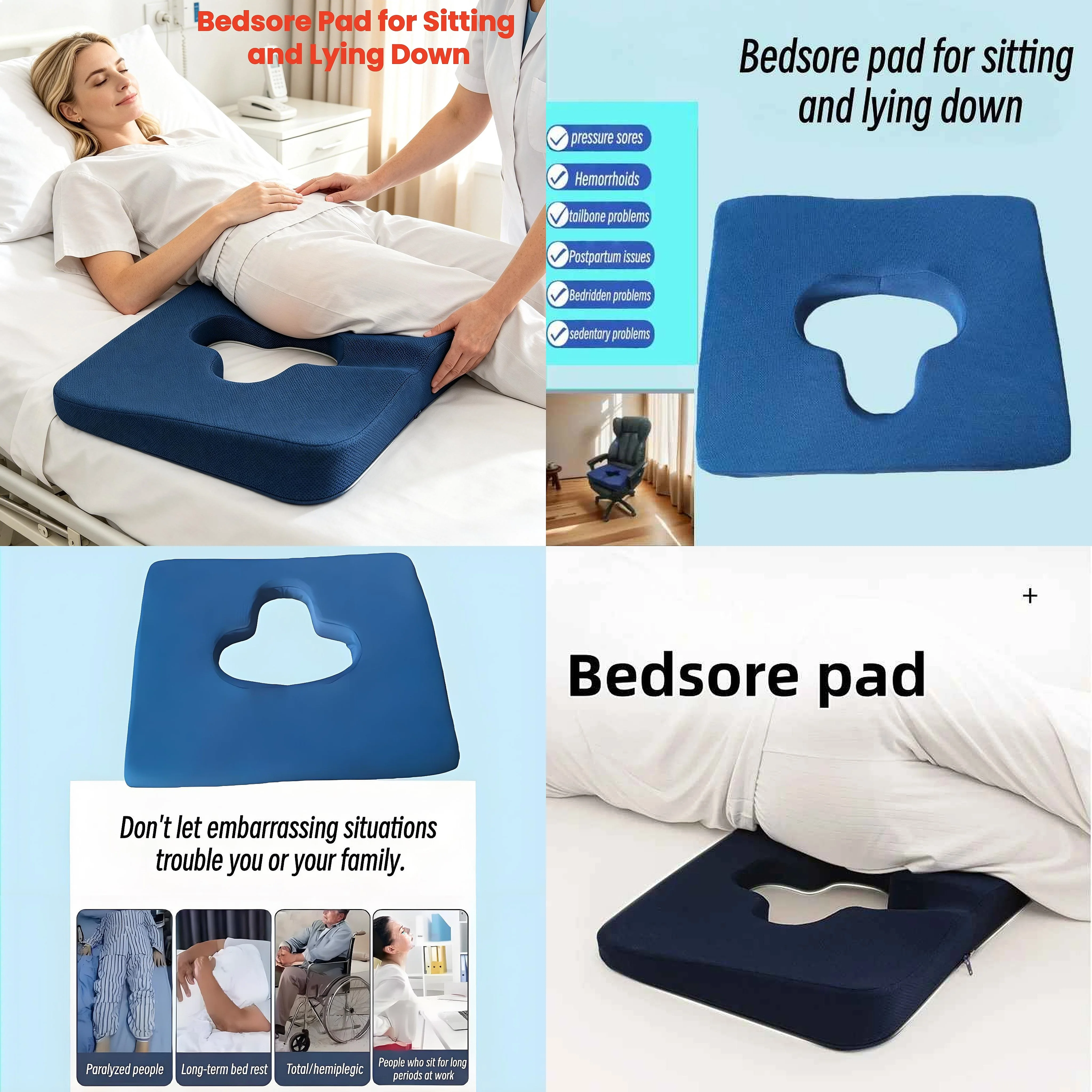 Anti-Decubitus Breathable Care Pad Wheelchair Cushion Ergonomic Anti-Slip Seat Pillow for Bedridden Patient Pressure Sore