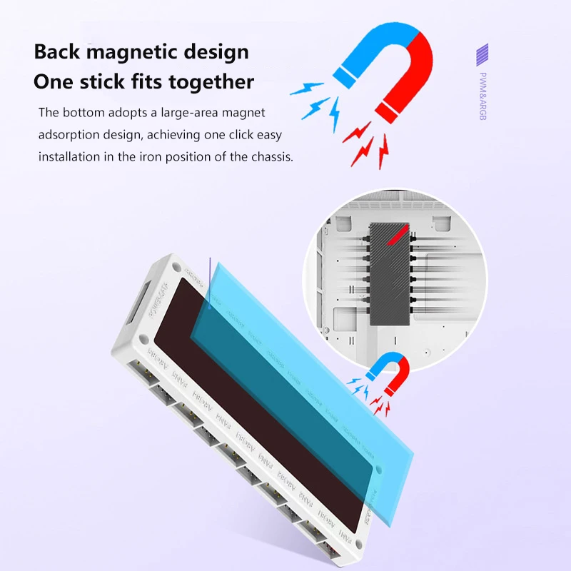 10-port 4Pin PWM ARGB Ports And 10-port 3Pin 5v Hub Splitter Controller Magnetic Universal PC Regulator PC Case Cooling Fan Hub