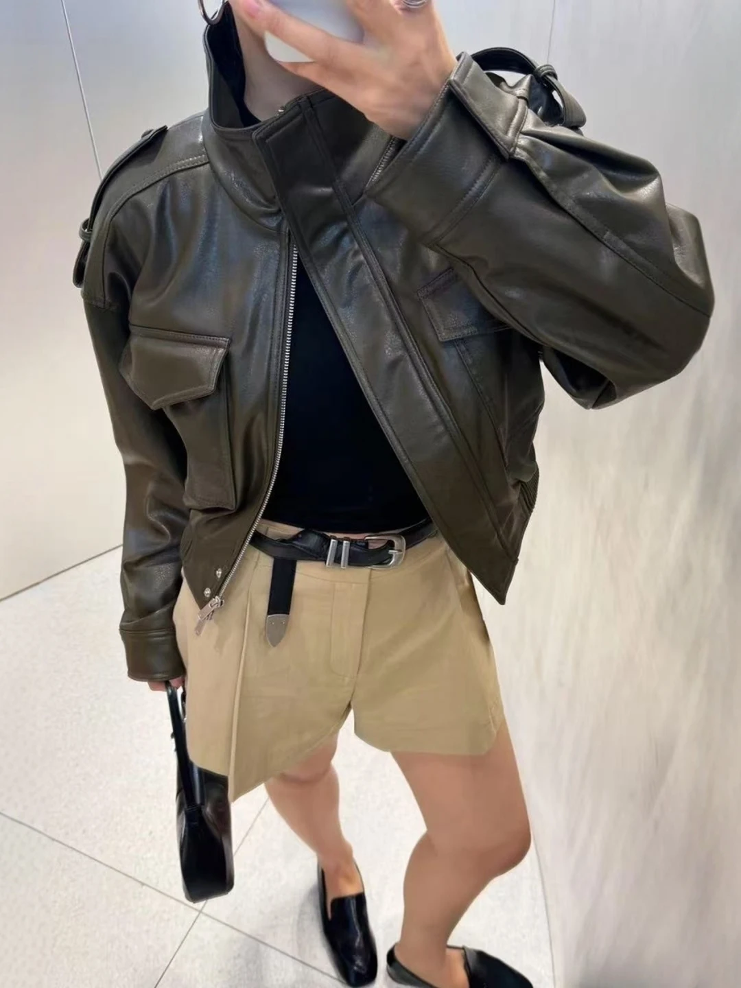 Amerikanischen Retro Pilot PU Leder ort Jaet frauen Lose Fit ort Mantel Herbst Winter Neue Sle Gefälschte Leder Oberbekleidung