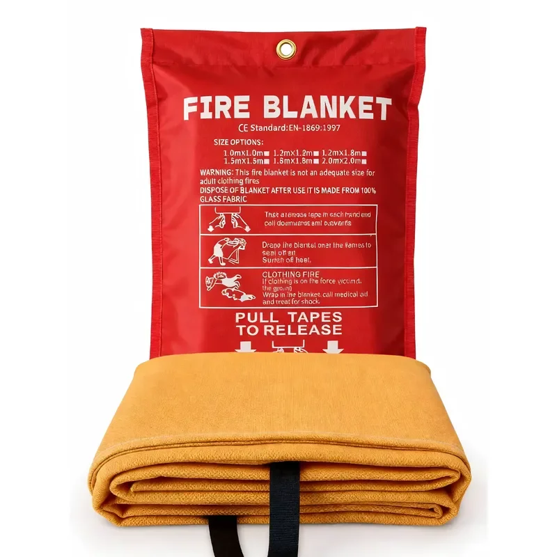 Double-sided Fiberglass Fire Blanket 550C Heat Resistant EN 1869 Certified for Hotel & Kitchen Emergency Firefighting