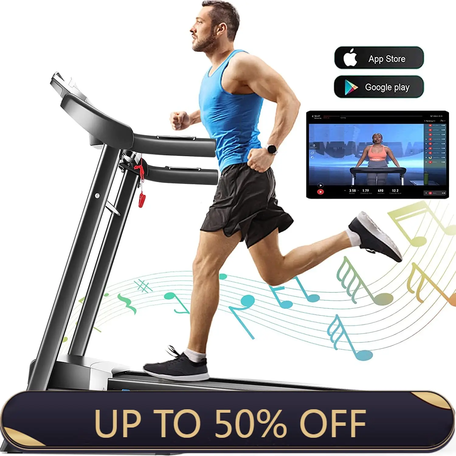 

STLF Home Fitness Folding Treadmill 3.0 Quiet Motor 300 lbs Pulse Sensors Auto Incline Treadmill for 300 lbs Capacity