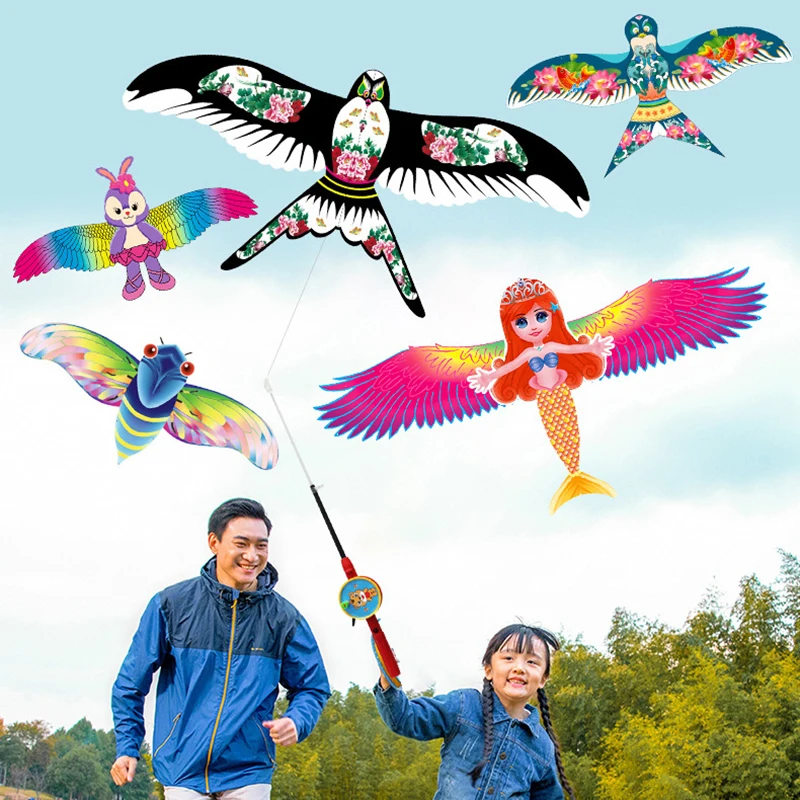 Kite 1Set Children Kite Toy Cartoon Butterfly Swallows Eagle Kite With Handle Kids Flying Kite Outdoor Toys 35cm/50cm