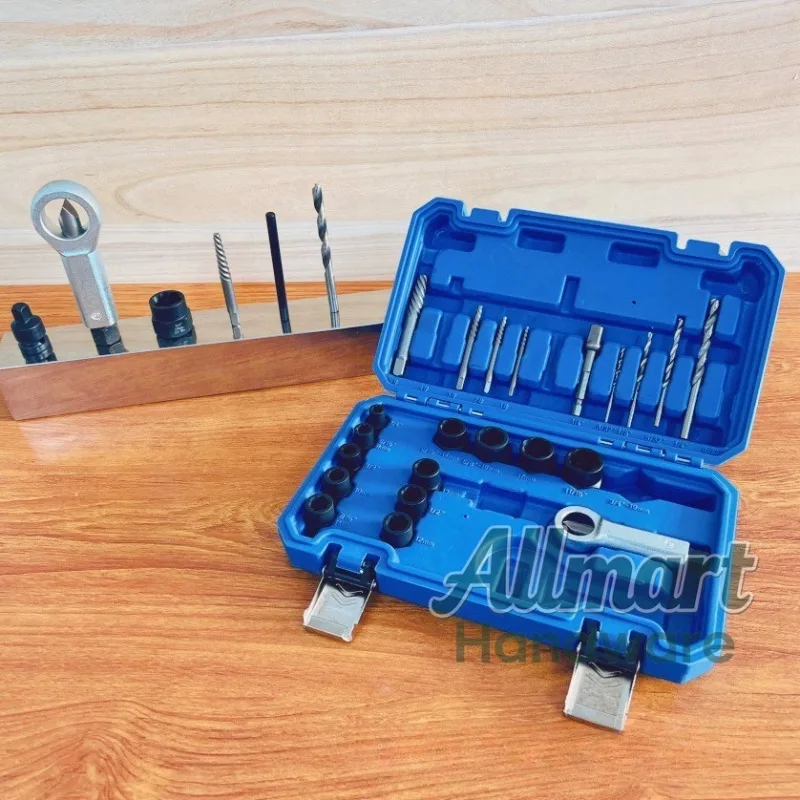28 piece set of screw extractor with damaged or incomplete nuts, bolts, hexagonal sockets, professional tool set
