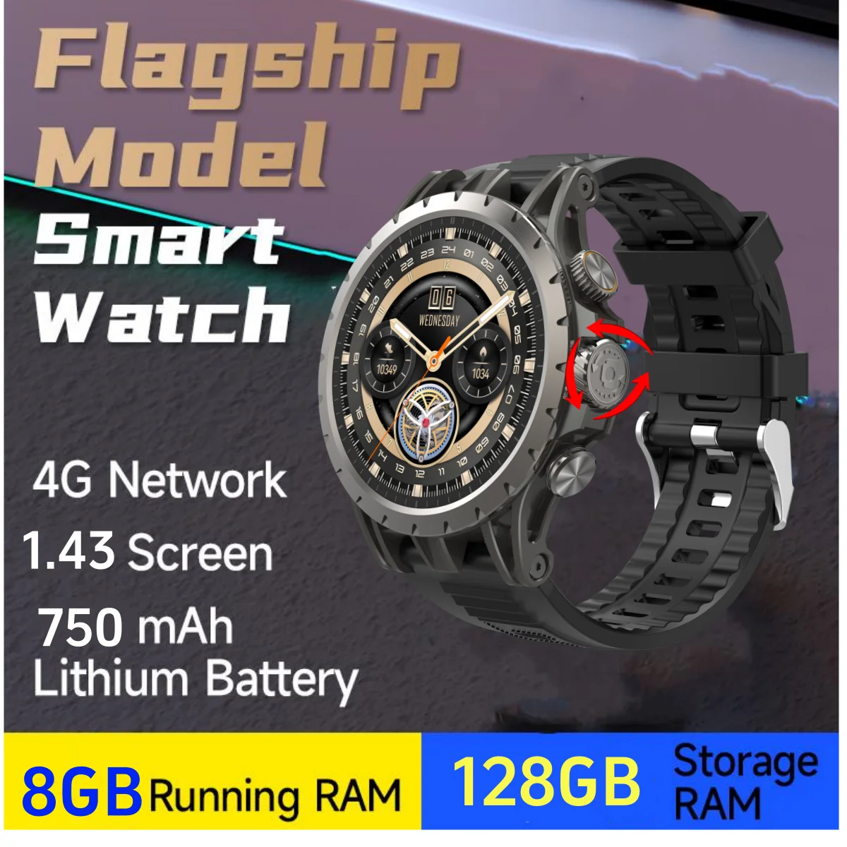 

Goldenspike Q85 Android Smart Watch 1.43inch Amoled Smartwatch With Rotary Camera GPS WIFI Health monitoring Google Play Store