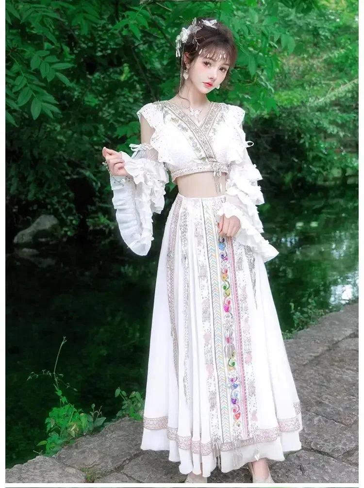 

Китайское платье ханьфу в этническом стиле хмонг для девочек, с изысканной вышивкой, сказочное платье подружки невесты из тюля, 2026, для фотосессий в Юньнань-Дали