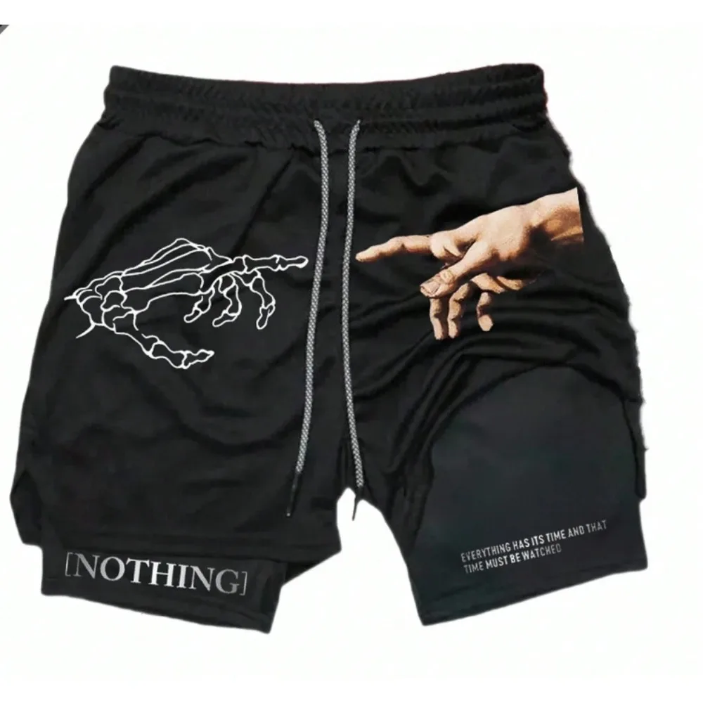 

Мужские спортивные шорты 2-в-1 с завязками на талии, повседневные удобные спортивные шорты для фитнеса на четыре сезона, шорты для мужчин