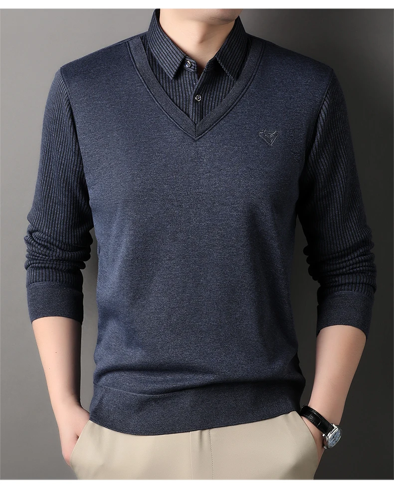 Männlich Herbst Stricken Pullover Polo Shirts Hemd Kragen Pullover Pullover herren Business Casual Mode Streifen Top Kleidung – Detail 6