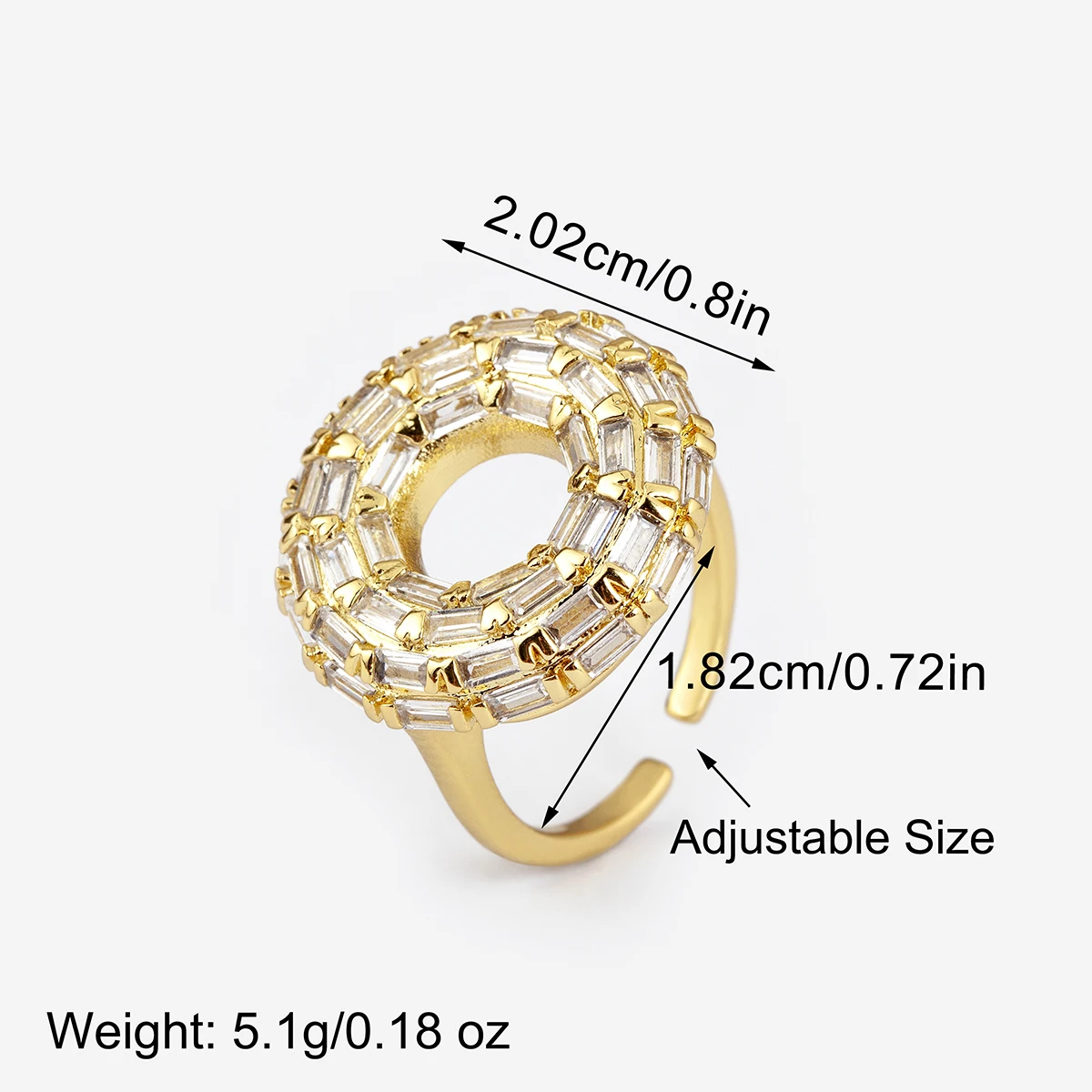AIBEF Fashion Doughnut/Rectangle/Square/Octagon Shaped Adjustable Ring Copper Zircon Jewelry Accessories Dinner Party For Women
