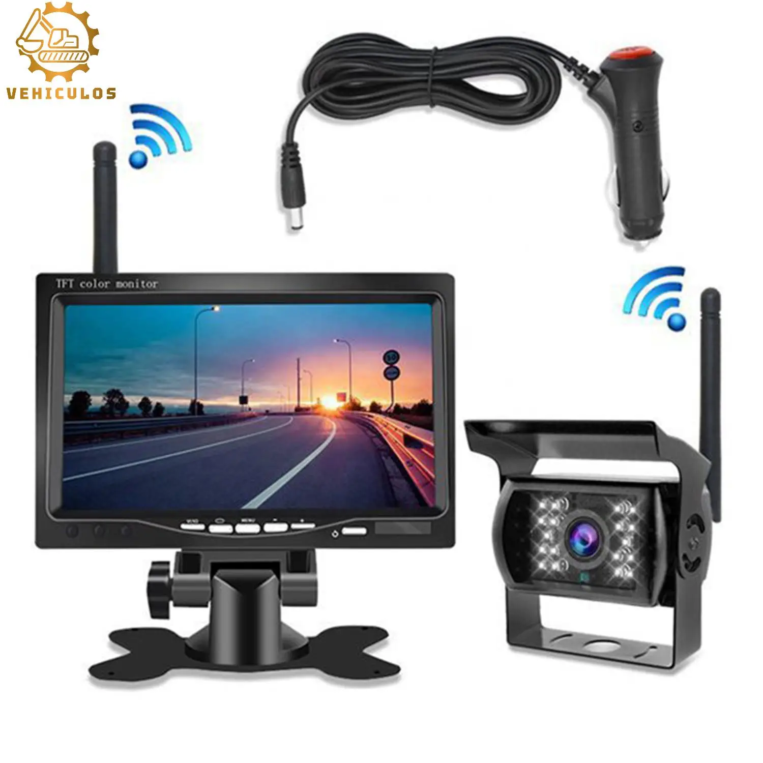 

1Set 7" 2.4G Built-in Wireless Car Monitor Van Bus 12V-24V 2-Way AV Input Reversing Image Automotive Centre Control Accessories