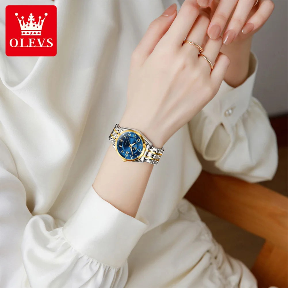 OLEVS 3666 Waterproof Watch For Women Stainless Steel Quartz Wristwatch Auto Date Fashion Luminous Watches Luxury Women Gift