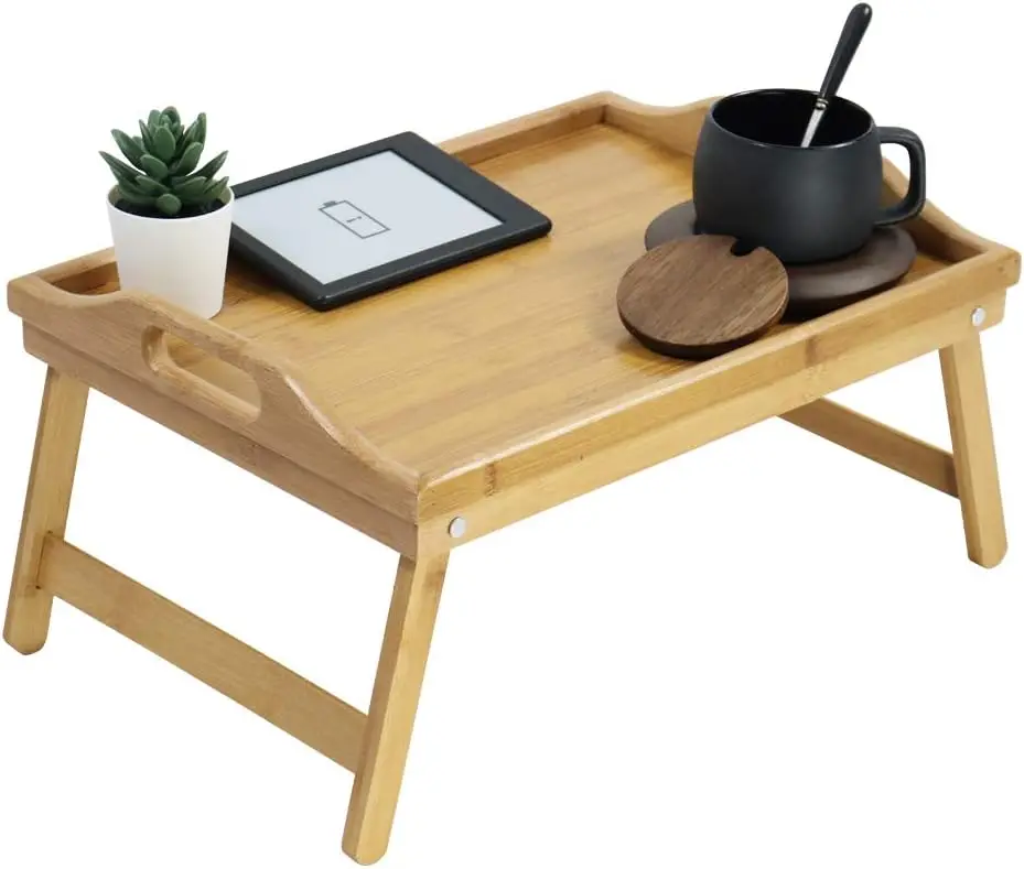 Bamboo Foldable Bed Table Tray Portable Laptop Desk Stand With Folding Legs Breakfast Serving Tray For Eating Reading Drawing Bedroom Sofa Snack Table