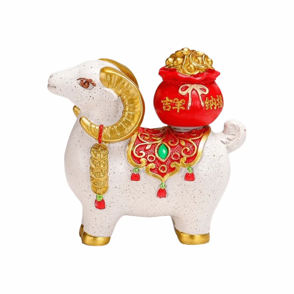 Resin Zodiac Goat Figurine Rotatable Fortune Bag Exquisite Chinese Sheep Ornament Festive Cute Car Dashboard Ornament