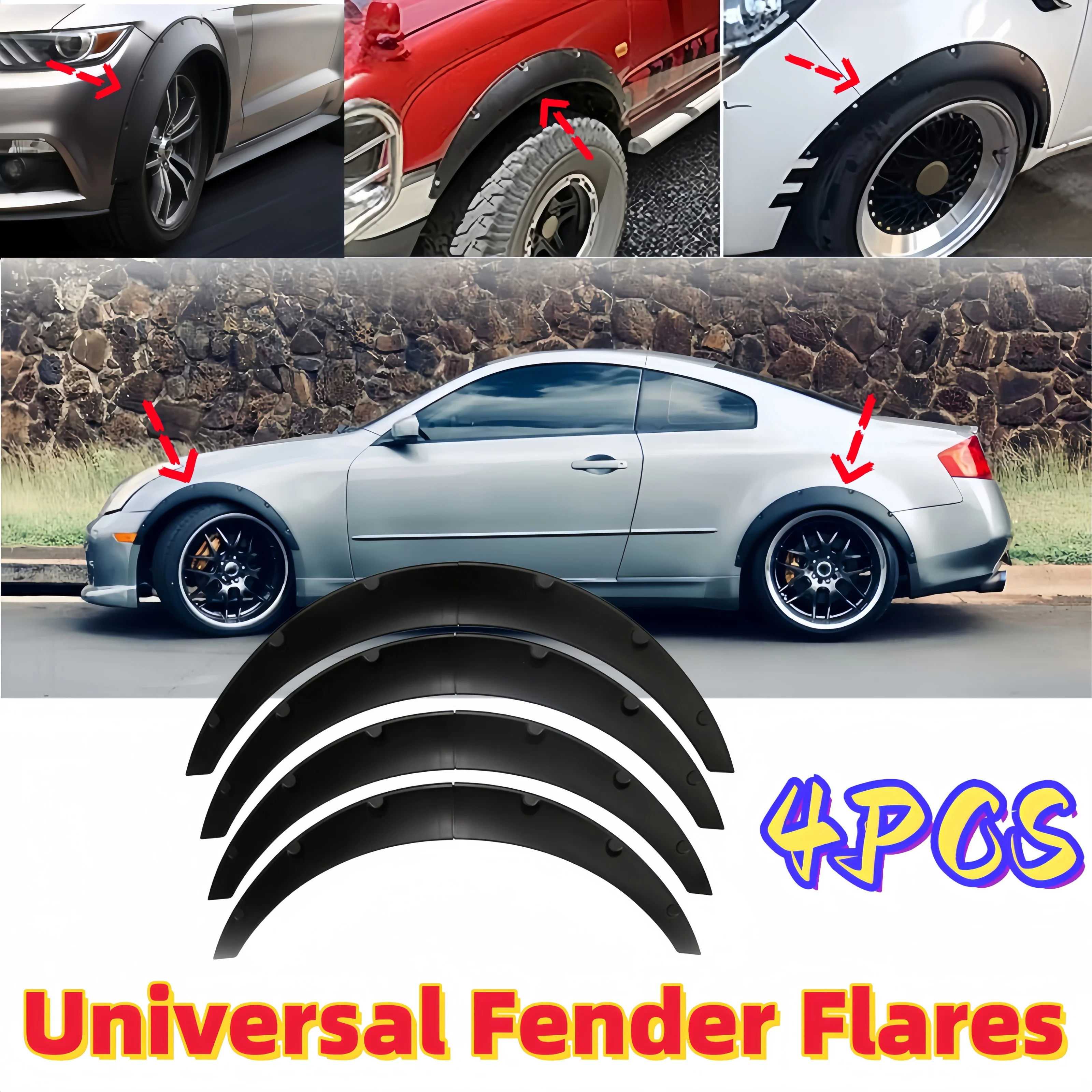 

Black Universal 4pcs Car Mudguard Mud Guard For Fender Flares Flexible Wheel Eyebrow Wheel Arches For Benz For BMW For VW Golf