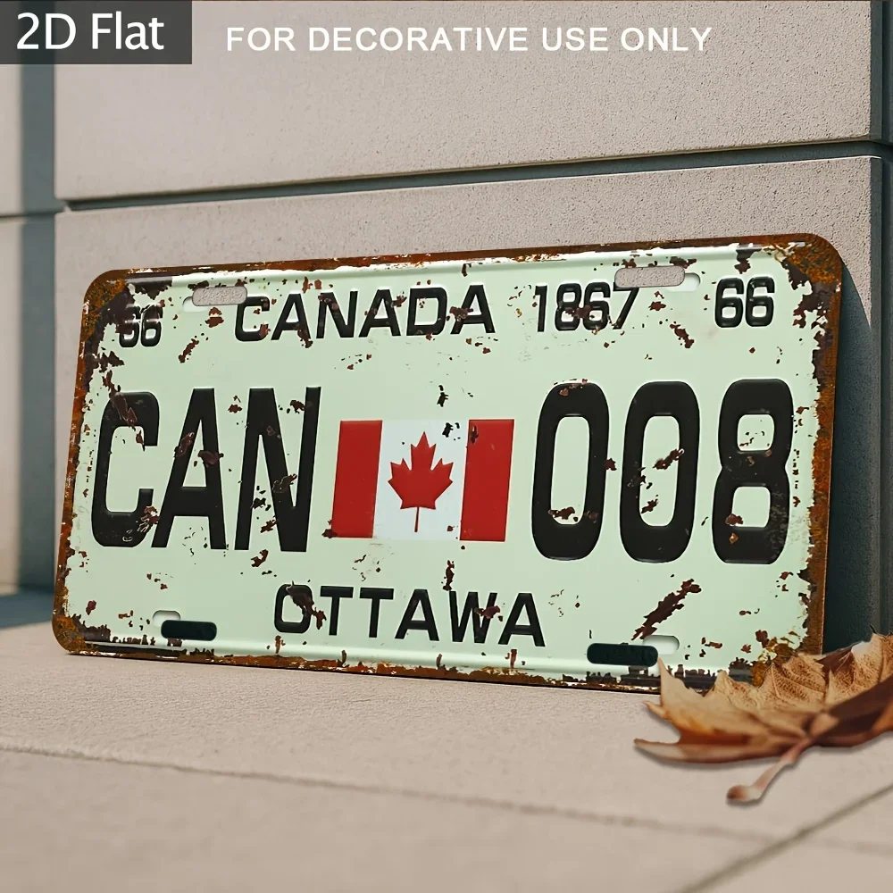 Canada Ottawa CAN 008 Maple Leaf Retro 2D Flat Aluminum License Plate Sign, Vintage Wall Art Souvenir for Home Decoration