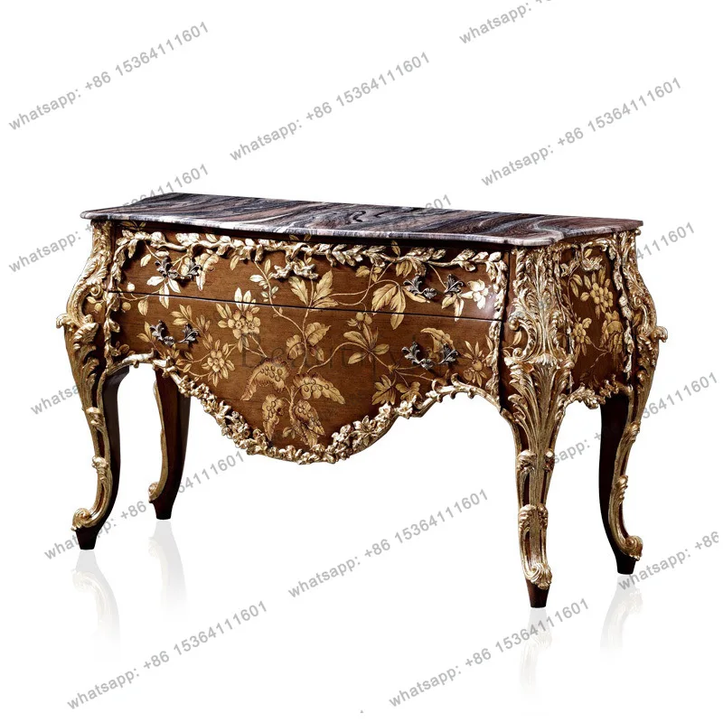 French court style luxury carving sticker gold foil painted villa decorative entrance cabinet