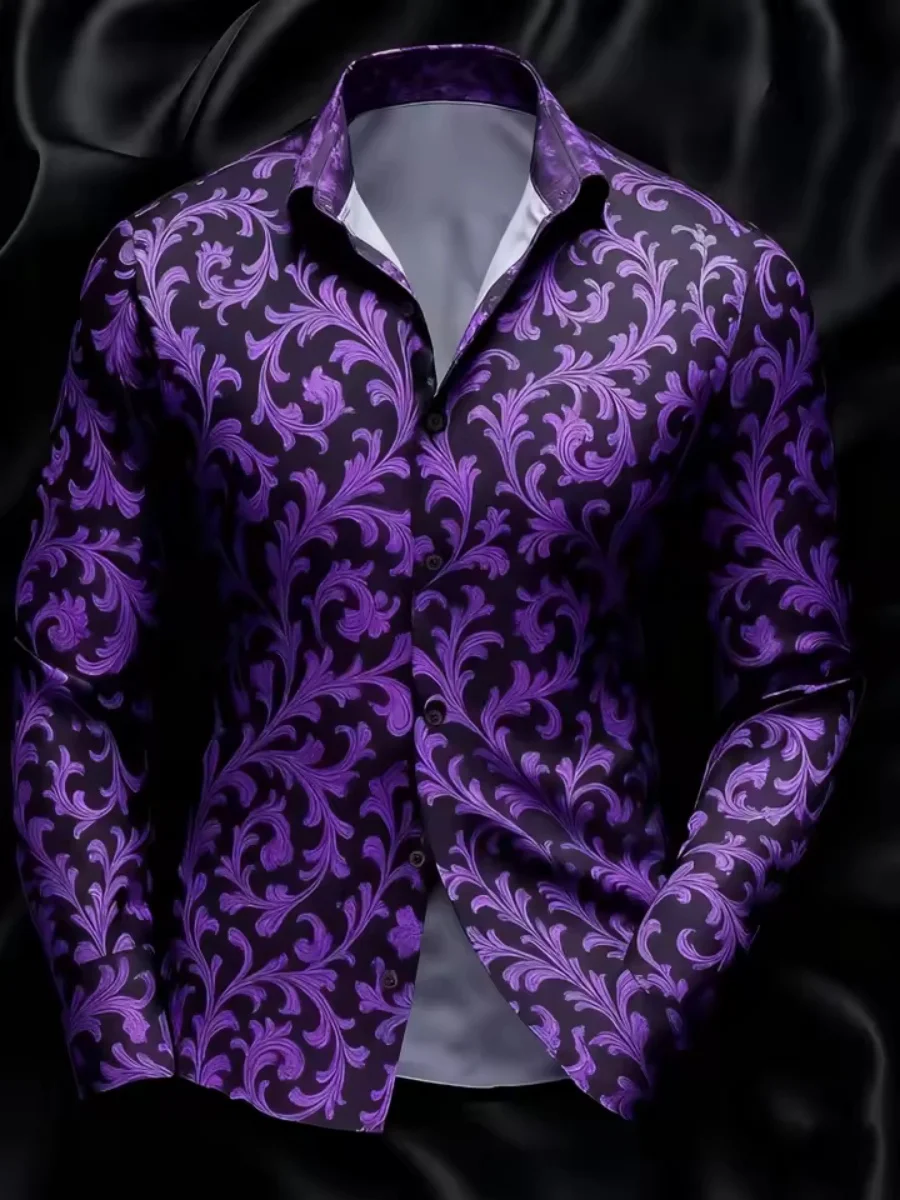 

2025 New Fashionable Long-Sleeved Button-Down Collar Men's Top for Parties, Dances, and Nightclubs; Fast Shipping