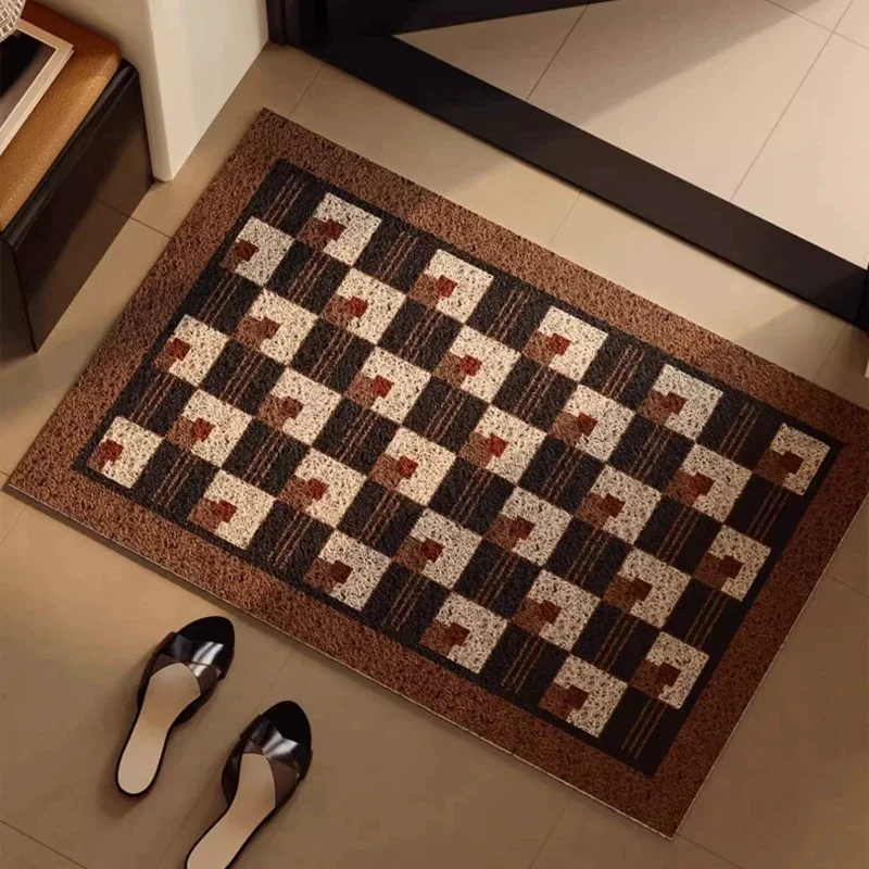 Retro Dirt Resistant PVC Silk Ring Door Mat Anti-slip Washable Wear Resistant Easy Clean Entrance Rug Indoor Entryway Floor Mat