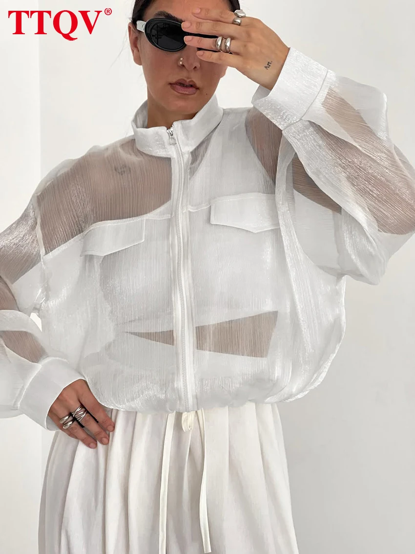 TTQV Fashion Loose White Women Blouse 2027 Spring Stand Collar Long Sleeve Lady Shirt Elegant Classic Zipper Top Female Clothing 6