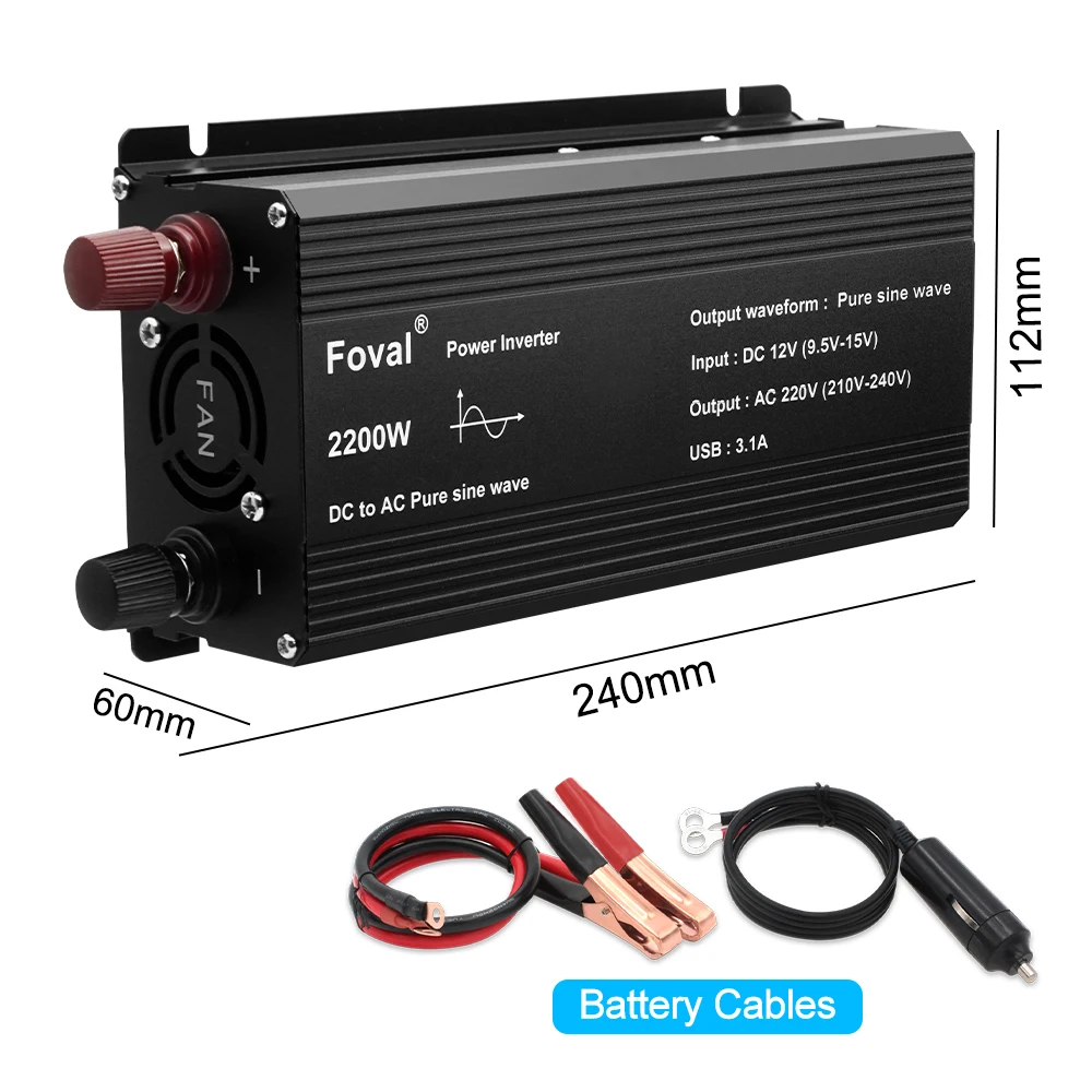 2200W Pure Sine Wave Power Inverter 12V DC to 220V 50HZ 60HZ AC With EU UN AC Outlets