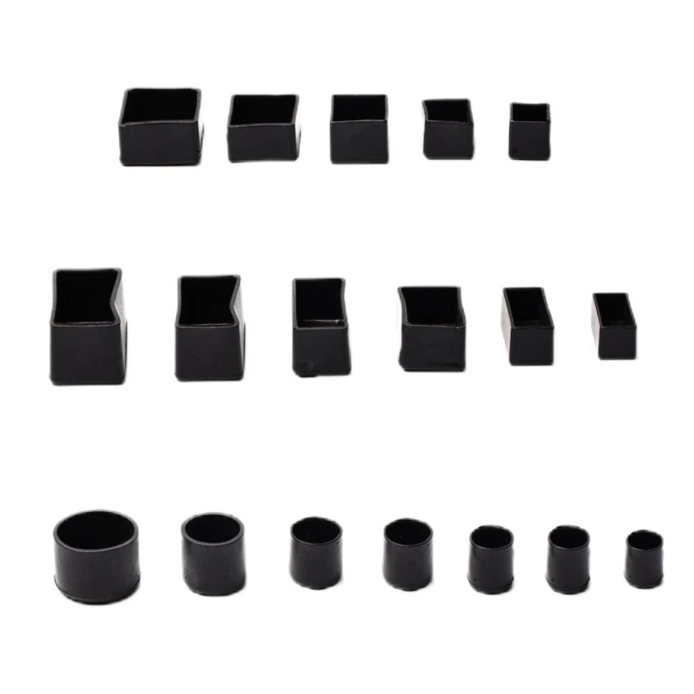 4pcs black chair table base PVC soft rubber sleeve outer plug floor protector mat round square rectangular multiple sizes