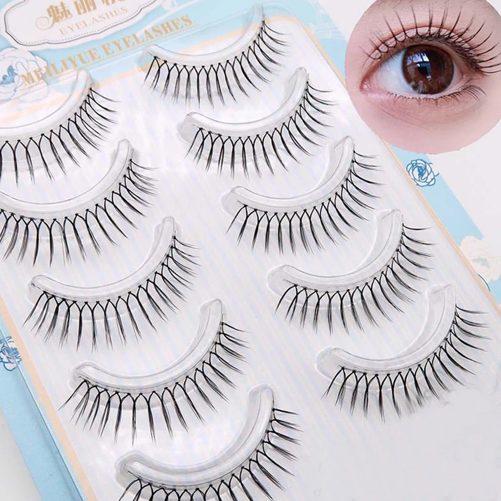 Korean U-shaped False Eyelashes Natural Wispy Reusable Lash Extension Women Transparent Stems Comic Eye Makeup Tools 5Pairs