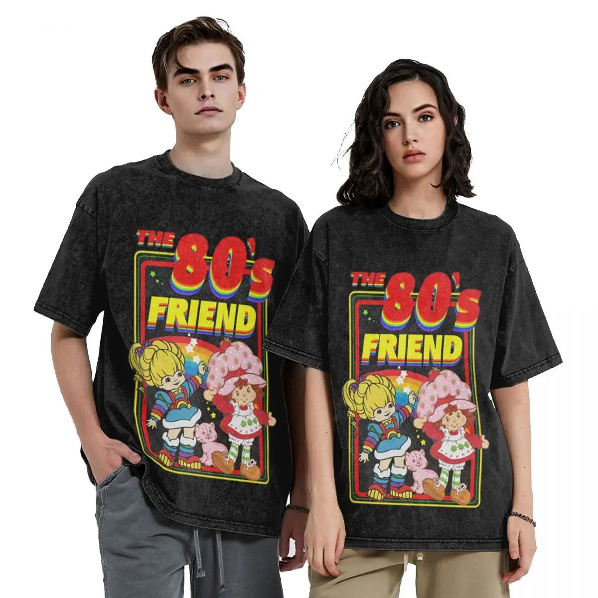 

Уличная одежда Футболки Rainbow Brite - The 80s Friend For Christmas Washed Футболка Футболка с короткими рукавами Топы Футболки для мужчин и женщин