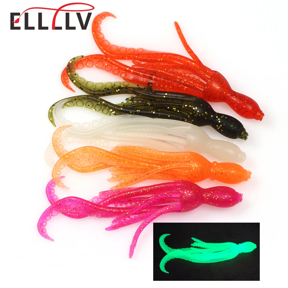 ELLLV 5pcs 10cm/4g Octopus Squid Bait Fluo Saltwater Snapper Fishing Soft Lure TPR Material Kabura Pesca Wobbler Fishing Tackle